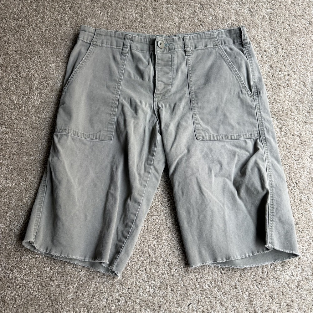 Y2K American Eagle Cutoff Bermuda Shorts Womens 8 Gray Twill Embroidered Pockets